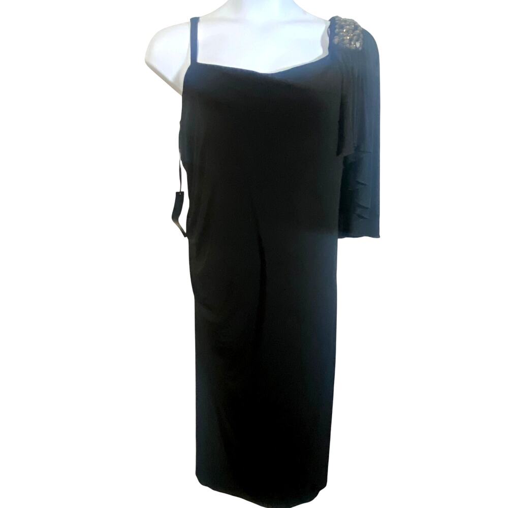 Joanna Hope NWT Asymmetrical Black Shift Dress Embellished Flutter Sleeve Sz 18